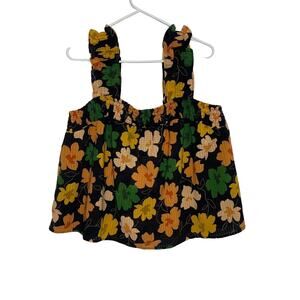 Who What Wear women's size large blouse shirt tank top navy floral yellow cute